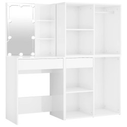vidaXL Tocador con LED y 2 armarios madera contrachapada blanco brillo