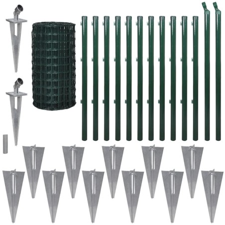 vidaXL Euro Valla de acero verde 25x1,7 m 