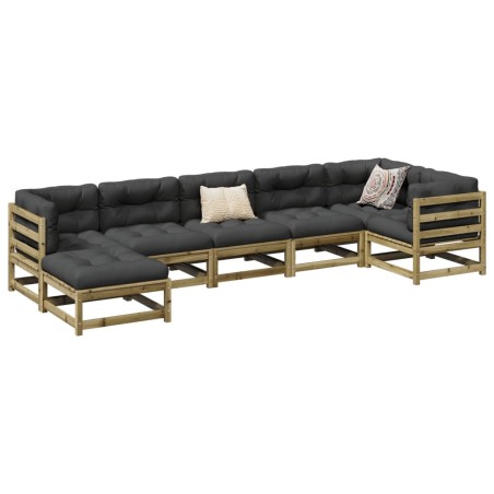 vidaXL Set de sofás jardín 7 pzas con cojines madera pino impregnada