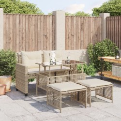 vidaXL Set sofás jardín 4 pzas y cojines ratán sintético vidrio beige