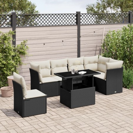 vidaXL Set de sofás de jardín 7 pzas con cojines ratán sintético negro