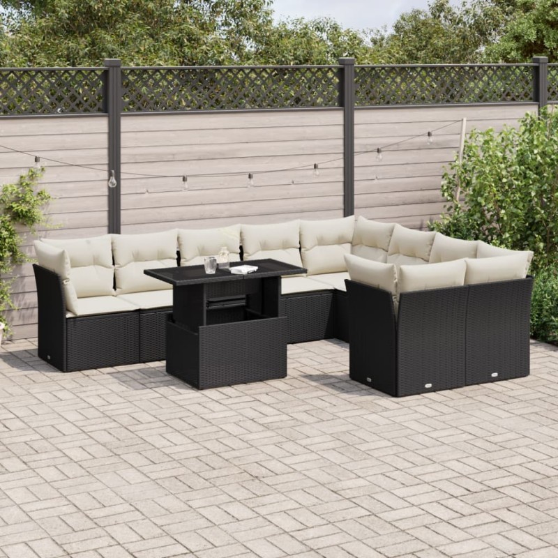 vidaXL Set de sofás de jardín 10 pzas cojines ratán sintético negro vidaXL Set de sofás de jardín 10 pzas cojines ratán sintético negro