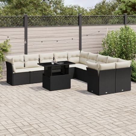 vidaXL Set de sofás de jardín 11 pzas y cojines ratán sintético negro