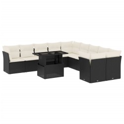 vidaXL Set de sofás de jardín 11 pzas y cojines ratán sintético negro
