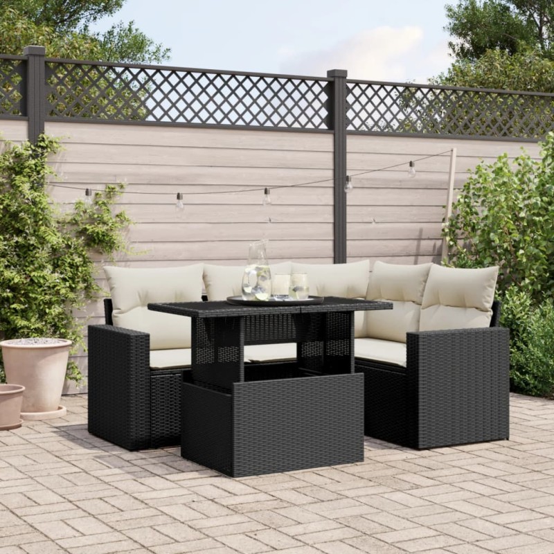 vidaXL Set de muebles de jardín 5 pzas y cojines ratán sintético negro vidaXL Set de muebles de jardín 5 pzas y cojines ratán sintético negro