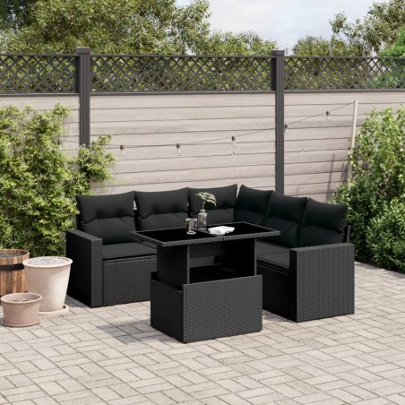 vidaXL Set de sofás de jardín 6 piezas y cojines ratán sintético negro