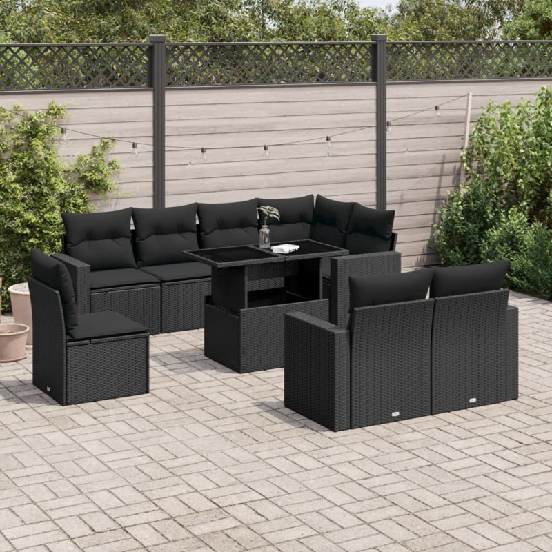 vidaXL Set de sofás de jardín 8 piezas y cojines ratán sintético negro vidaXL Set de sofás de jardín 8 piezas y cojines ratán sintético negro