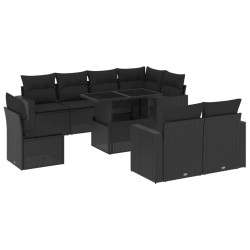vidaXL Set de sofás de jardín 8 piezas y cojines ratán sintético negro