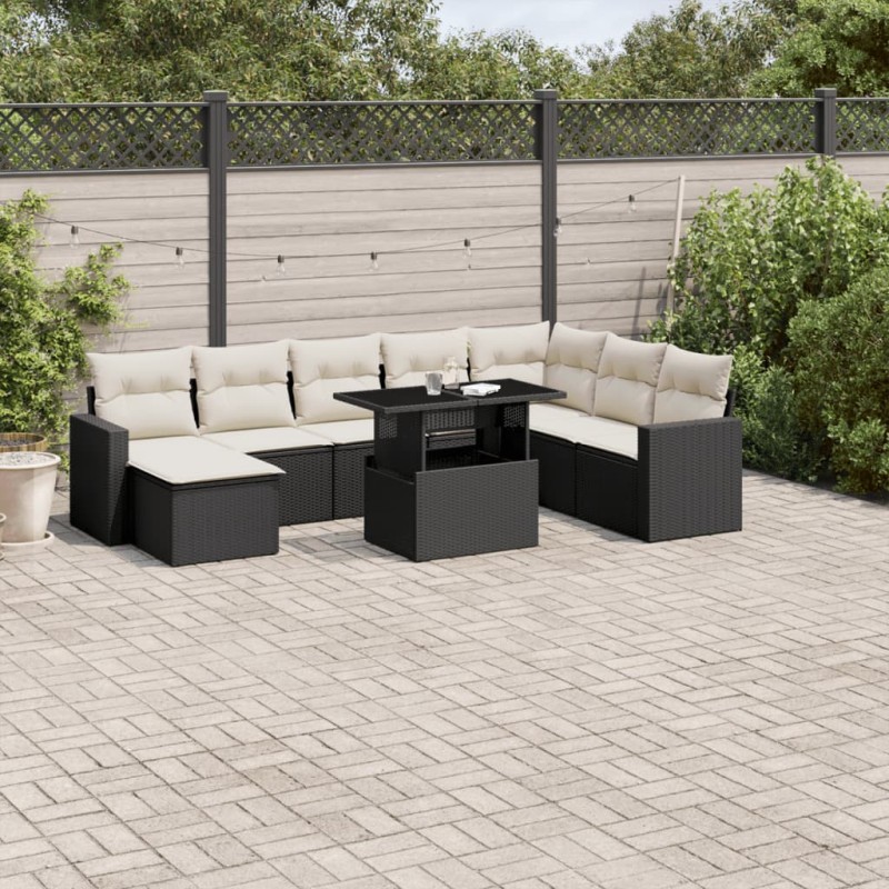 vidaXL Set de sofás de jardín 8 piezas y cojines ratán sintético negro vidaXL Set de sofás de jardín 8 piezas y cojines ratán sintético negro