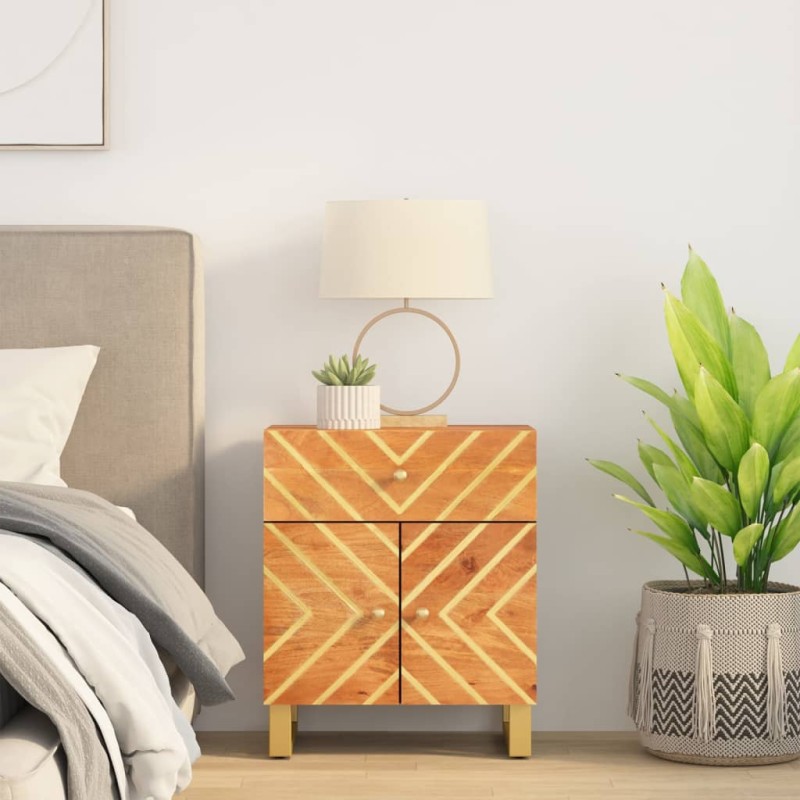 vidaXL Mesita de noche madera maciza mango marrón y negro 50x33x60 c