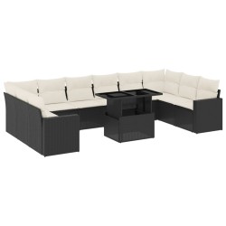 vidaXL Set de sofás de jardín 11 pzas y cojines ratán sintético negro