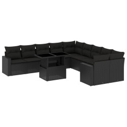 vidaXL Set de sofás de jardín 11 pzas y cojines ratán sintético negro