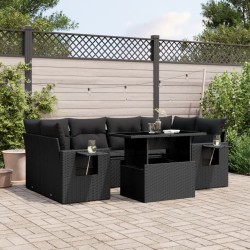 vidaXL Set de sofás de jardín 7 pzas con cojines ratán sintético negro
