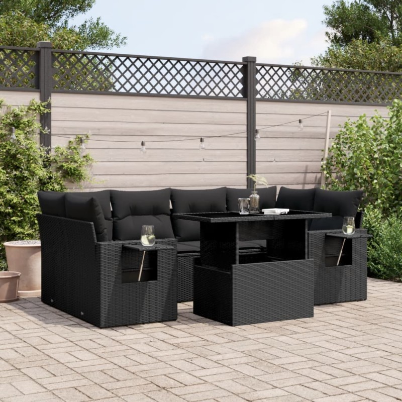 vidaXL Set de sofás de jardín 7 pzas con cojines ratán sintético negro