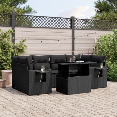 vidaXL Set de sofás de jardín 7 pzas con cojines ratán sintético negro