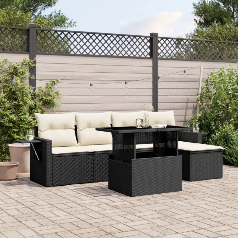 vidaXL Set de sofás de jardín 6 piezas y cojines ratán sintético negro vidaXL Set de sofás de jardín 6 piezas y cojines ratán sintético negro