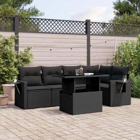 vidaXL Set de sofás de jardín 6 piezas y cojines ratán sintético negro