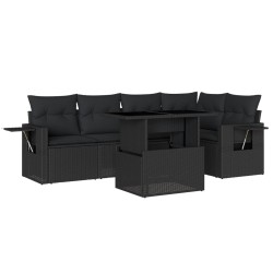 vidaXL Set de sofás de jardín 6 piezas y cojines ratán sintético negro