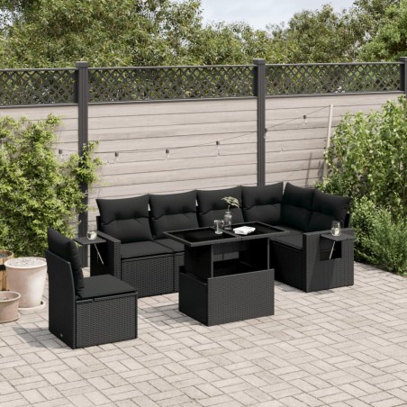 vidaXL Set de sofás de jardín 7 pzas con cojines ratán sintético negro