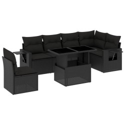 vidaXL Set de sofás de jardín 7 pzas con cojines ratán sintético negro