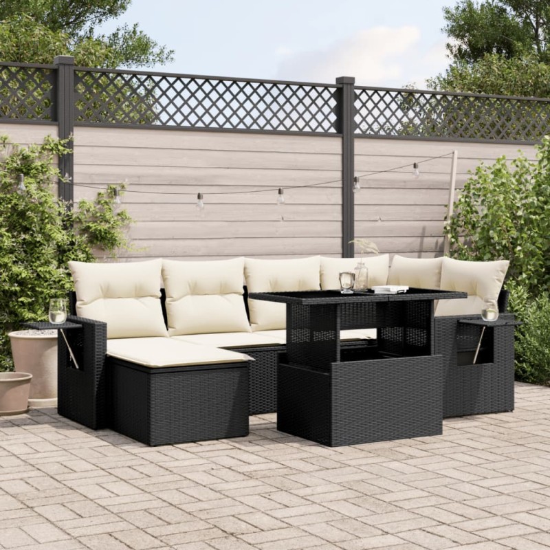 vidaXL Set de sofás de jardín 7 pzas con cojines ratán sintético negro vidaXL Set de sofás de jardín 7 pzas con cojines ratán sintético negro