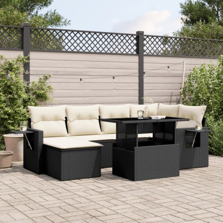 vidaXL Set de sofás de jardín 7 pzas con cojines ratán sintético negro