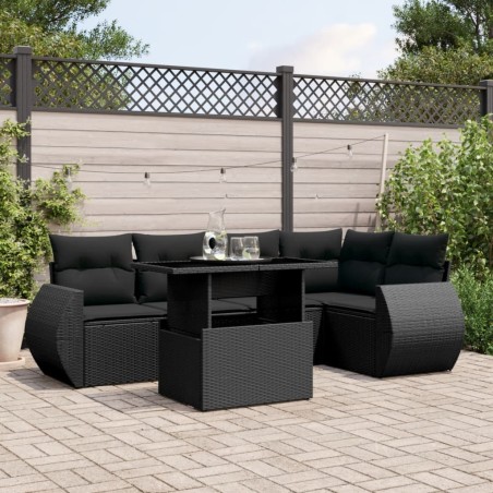 vidaXL Set de sofás de jardín 6 piezas y cojines ratán sintético negro
