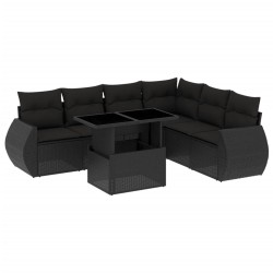 vidaXL Set de sofás de jardín 7 pzas con cojines ratán sintético negro