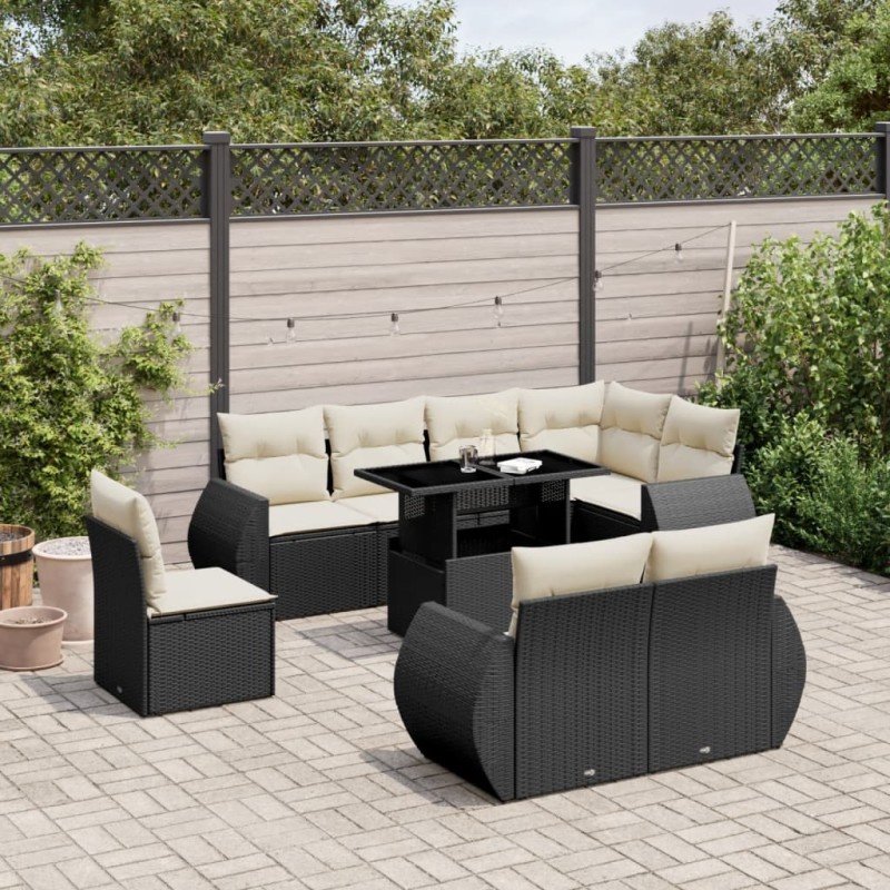 vidaXL Set de sofás de jardín 8 piezas y cojines ratán sintético negro vidaXL Set de sofás de jardín 8 piezas y cojines ratán sintético negro