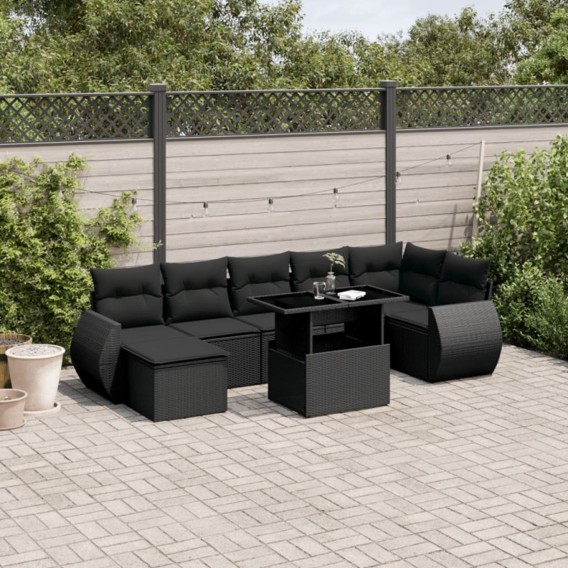 vidaXL Set de sofás de jardín 8 piezas y cojines ratán sintético negro vidaXL Set de sofás de jardín 8 piezas y cojines ratán sintético negro