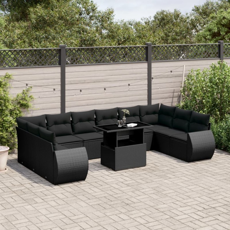 vidaXL Set de sofás de jardín 11 pzas y cojines ratán sintético negro vidaXL Set de sofás de jardín 11 pzas y cojines ratán sintético negro
