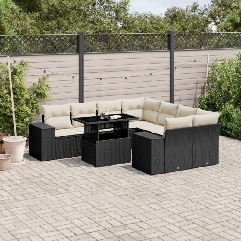 vidaXL Set de sofás de jardín 8 piezas y cojines ratán sintético negro vidaXL Set de sofás de jardín 8 piezas y cojines ratán sintético negro