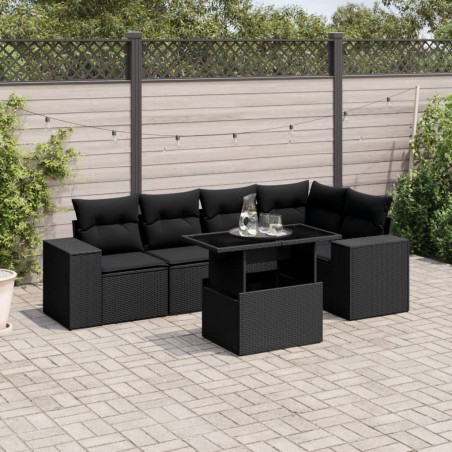 vidaXL Set de sofás de jardín 6 piezas y cojines ratán sintético negro