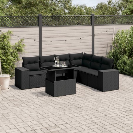 vidaXL Set de sofás de jardín 7 pzas con cojines ratán sintético negro