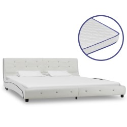 vidaXL Cama con colchón viscoelástico cuero sintético blanco 180x200cm