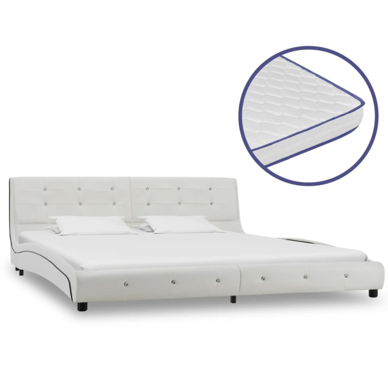 vidaXL Cama con colchón viscoelástico cuero sintético blanco 180x200cm vidaXL Cama con colchón viscoelástico cuero sintético blanco 180x200cm
