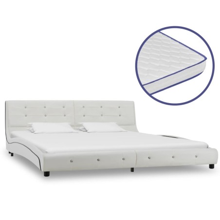 vidaXL Cama con colchón viscoelástico cuero sintético blanco 180x200cm