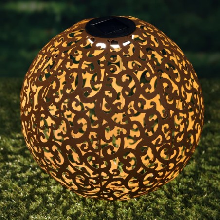 Hi Lámpara LED solar de jardín forma esférica metal marrón 28,5 cm 