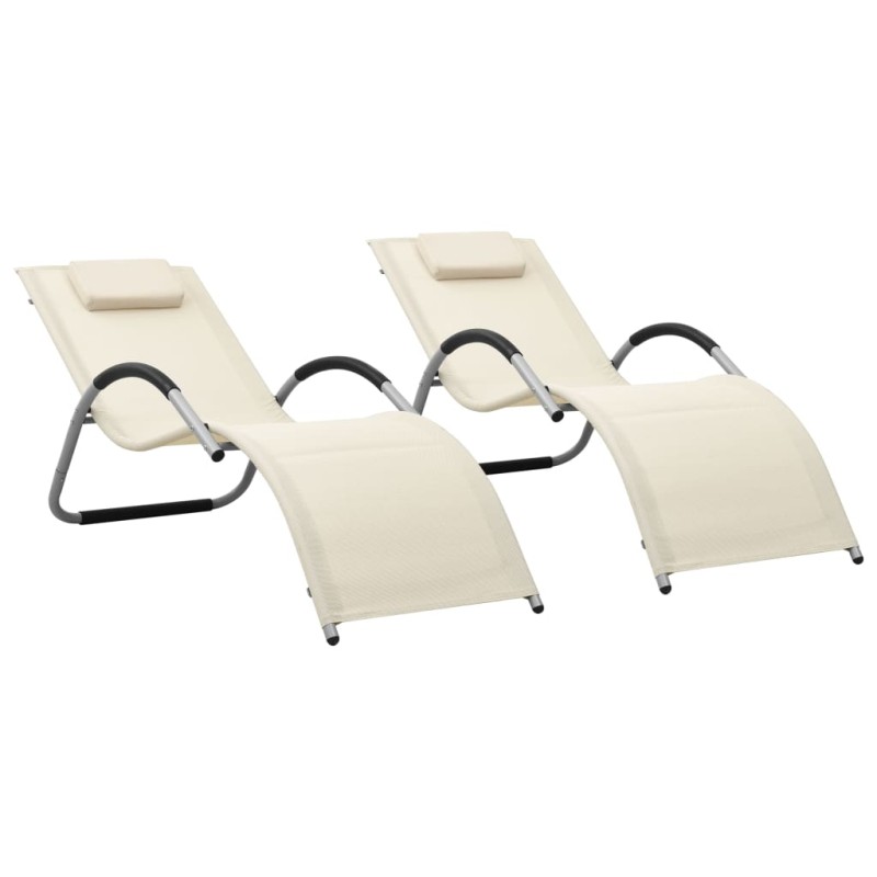 vidaXL Tumbonas 2 unidades textilene crema y gris vidaXL Tumbonas 2 unidades textilene crema y gris