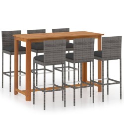 vidaXL Conjunto de bar para jardín 7 piezas con cojines gris