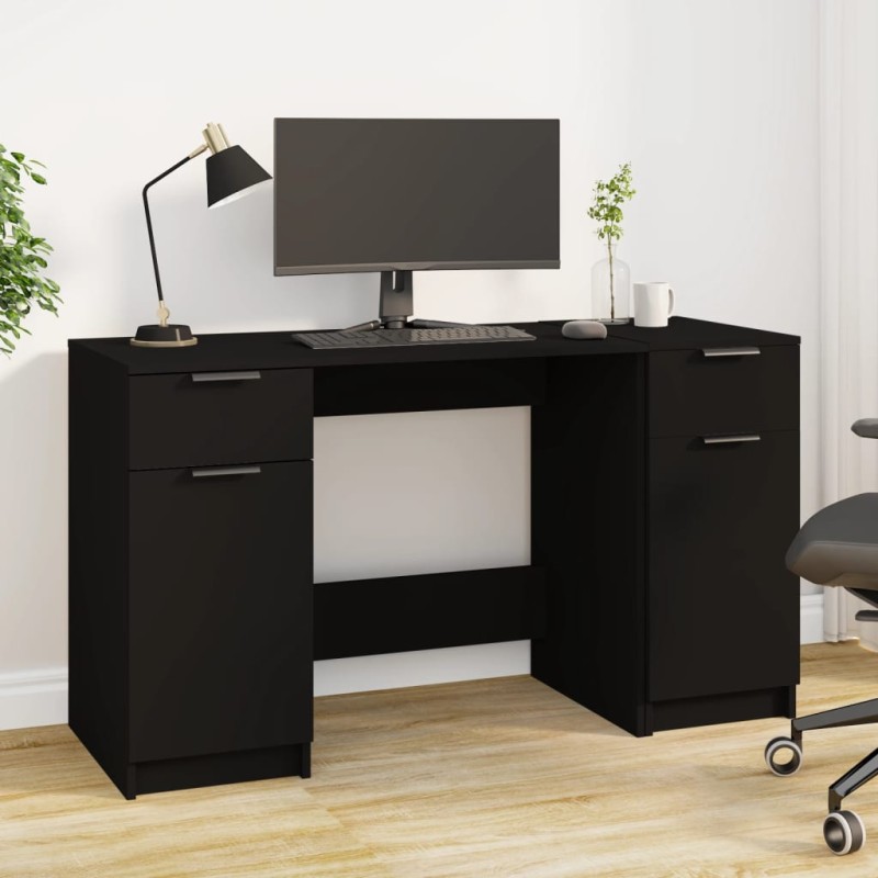 vidaXL Escritorio con armario lateral madera contrachapada negro vidaXL Escritorio con armario lateral madera contrachapada negro