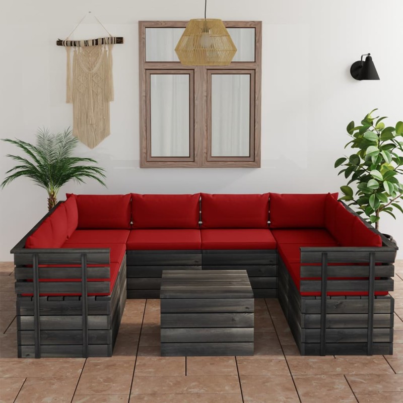 vidaXL Muebles de palets para jardín 9 pzas cojines madera maciza pino vidaXL Muebles de palets para jardín 9 pzas cojines madera maciza pino