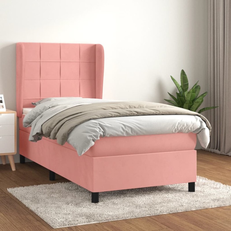 vidaXL Cama box spring con colchón terciopelo rosa 80x200 cm vidaXL Cama box spring con colchón terciopelo rosa 80x200 cm