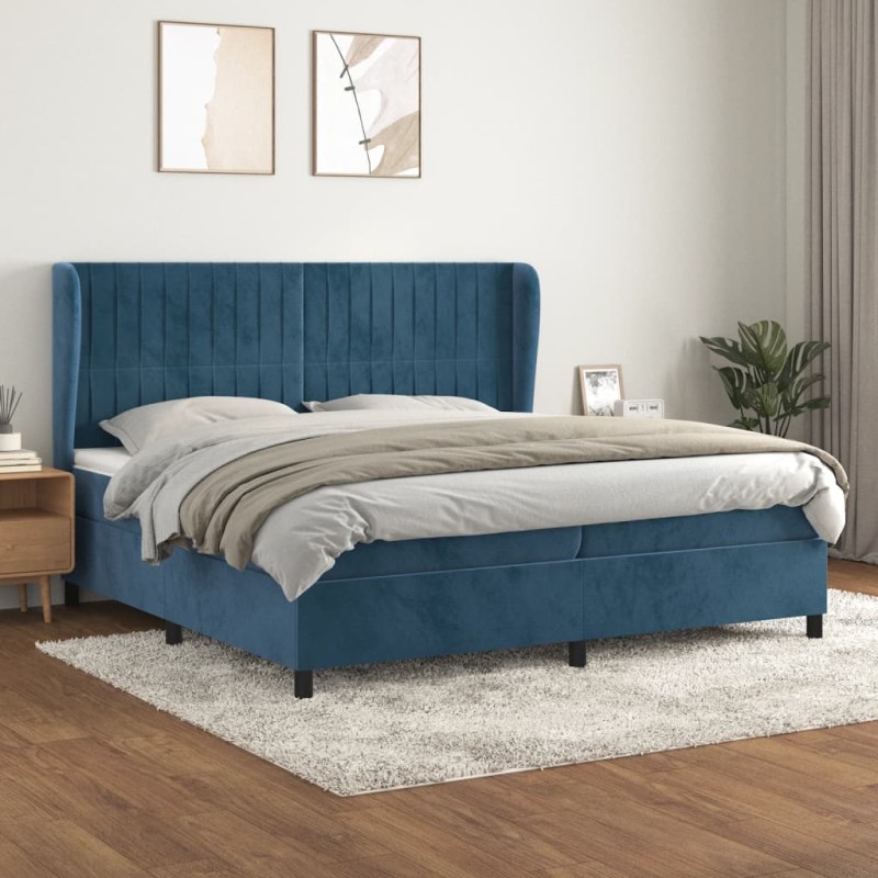 vidaXL Cama box spring con colchón terciopelo azul oscuro 200x200 cm vidaXL Cama box spring con colchón terciopelo azul oscuro 200x200 cm