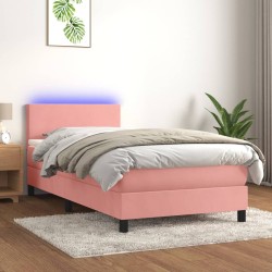 vidaXL Cama box spring colchón y LED terciopelo rosa 80x200 cm