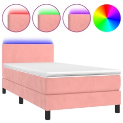 vidaXL Cama box spring colchón y LED terciopelo rosa 80x200 cm