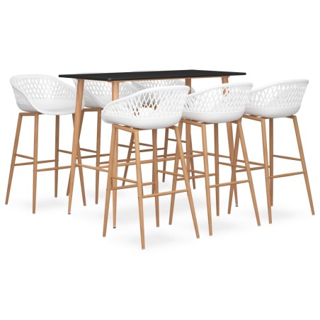 vidaXL Mesa alta y taburetes de bar 7 piezas negro y blanco