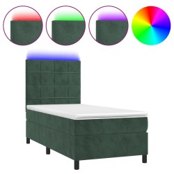 vidaXL Cama box spring colchón y LED terciopelo verde oscuro 80x200 cm