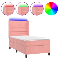 vidaXL Cama box spring colchón y LED terciopelo rosa 80x200 cm