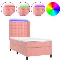 vidaXL Cama box spring colchón y LED terciopelo rosa 80x200 cm